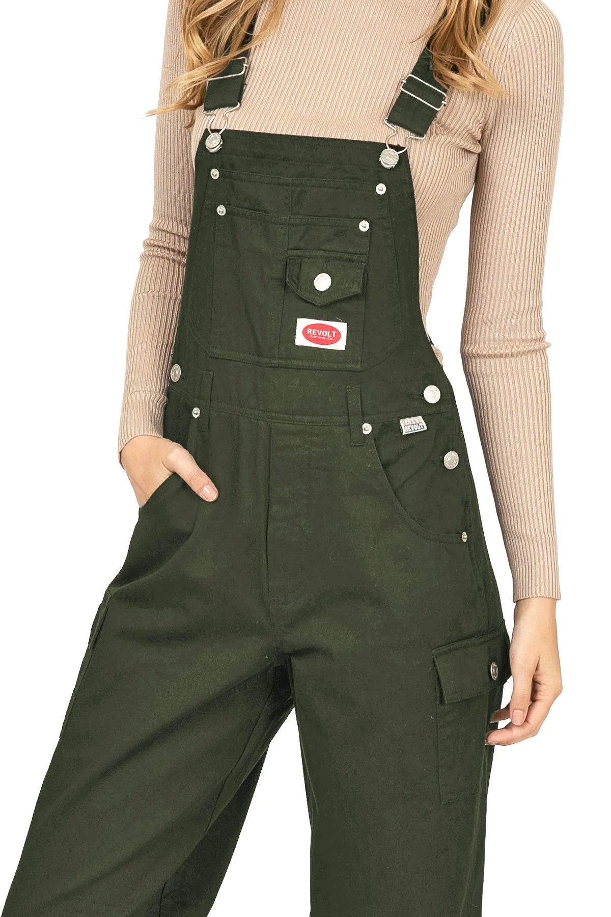 Baggy Straight Leg Twill Overalls M1429
