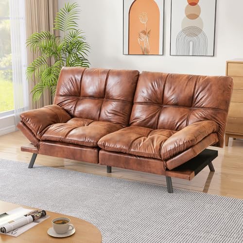 Faux Leather Memory Foam Convertible Futon Sofa Bed R988