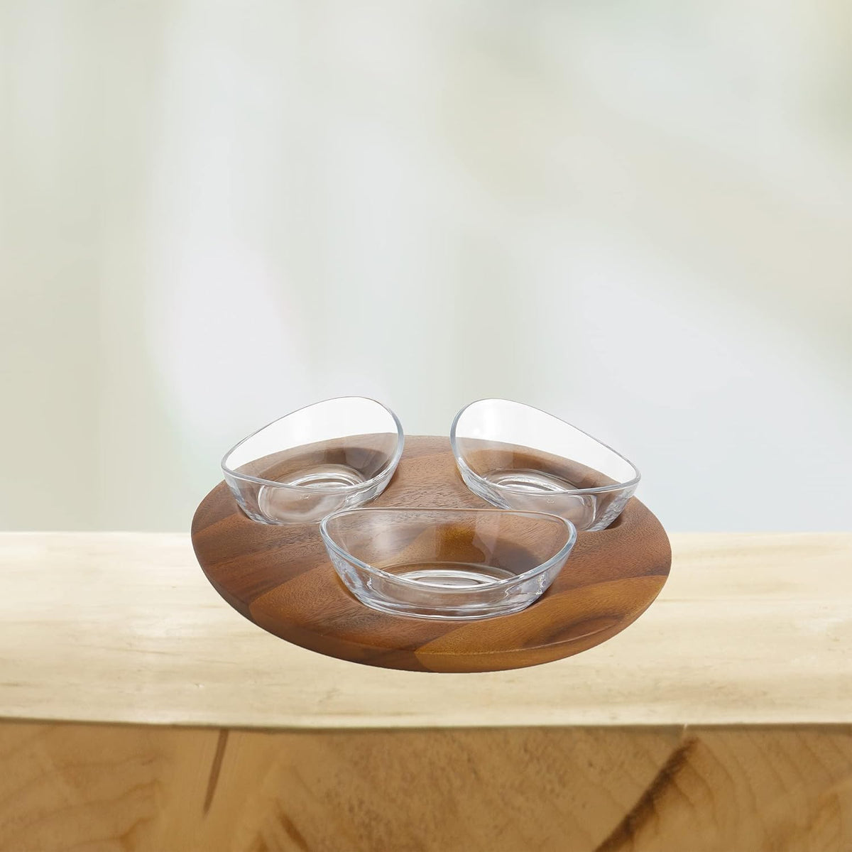 Condiment Server 3 Piece Set Acacia Wood and Glass L8586