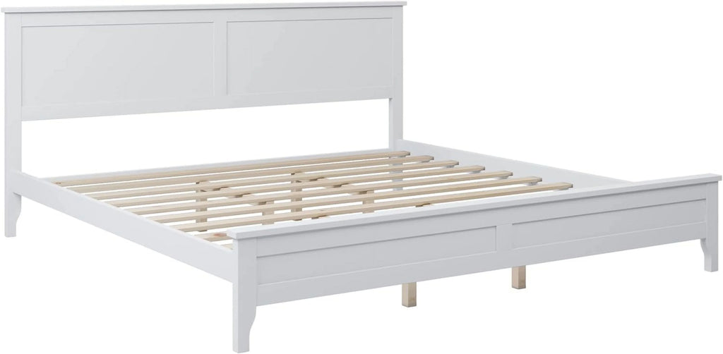 White King Size Solid Wood Platform Bed J45832