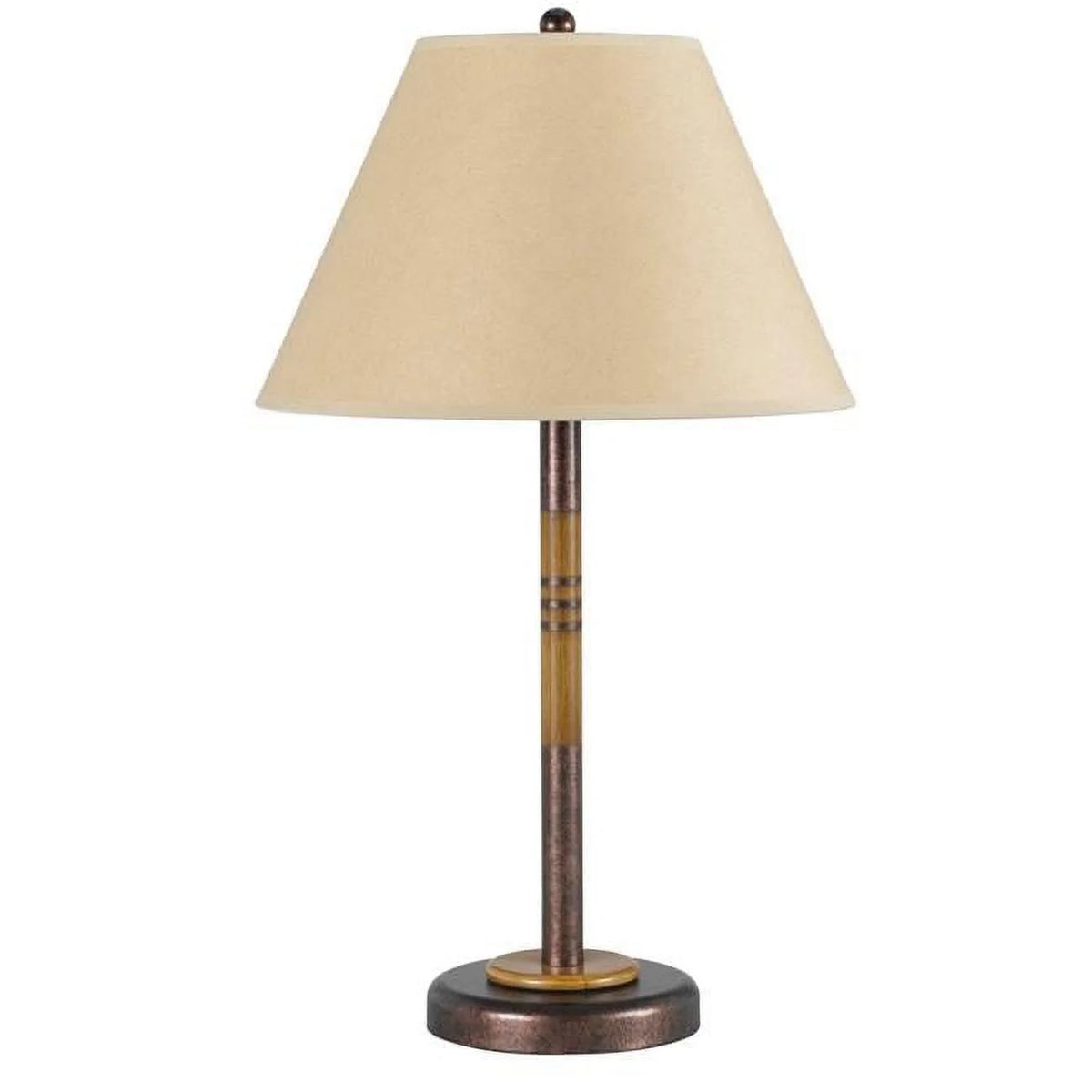 Rustic Bronze & Oak Metal Table Lamp with Brown Empire Shade B5508