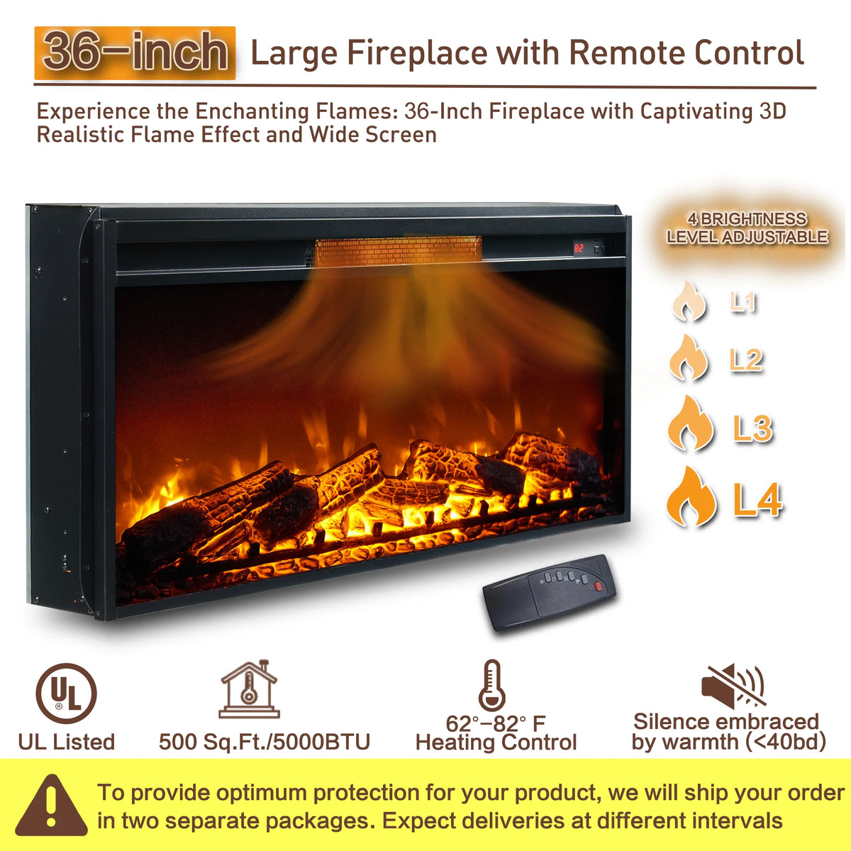 70 Inch Brown Fireplace TV Stand with 36 Electric Fireplace R3404
