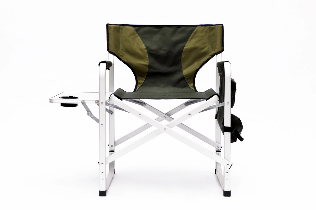 Padded Folding Outdoor Chair with Side Table and Storage Pockets, Lightweight Oversized Directors Chair, Green I745432
