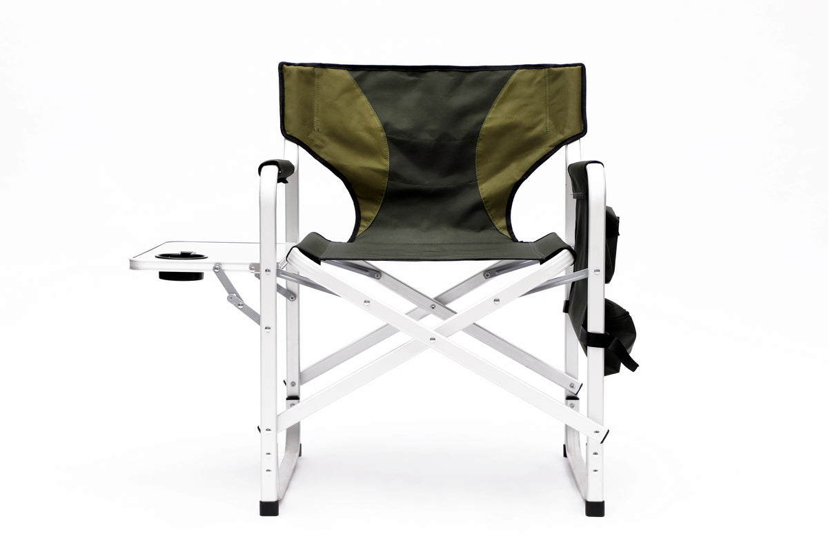 Padded Folding Outdoor Chair with Side Table and Storage Pockets, Lightweight Oversized Directors Chair, Green I745432