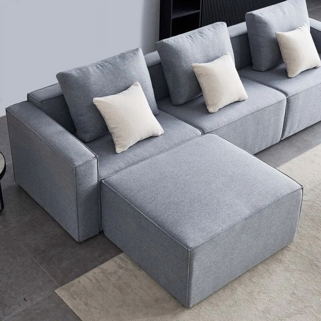 L-Shape Linen Sectional Sofa with Ottoman T59421