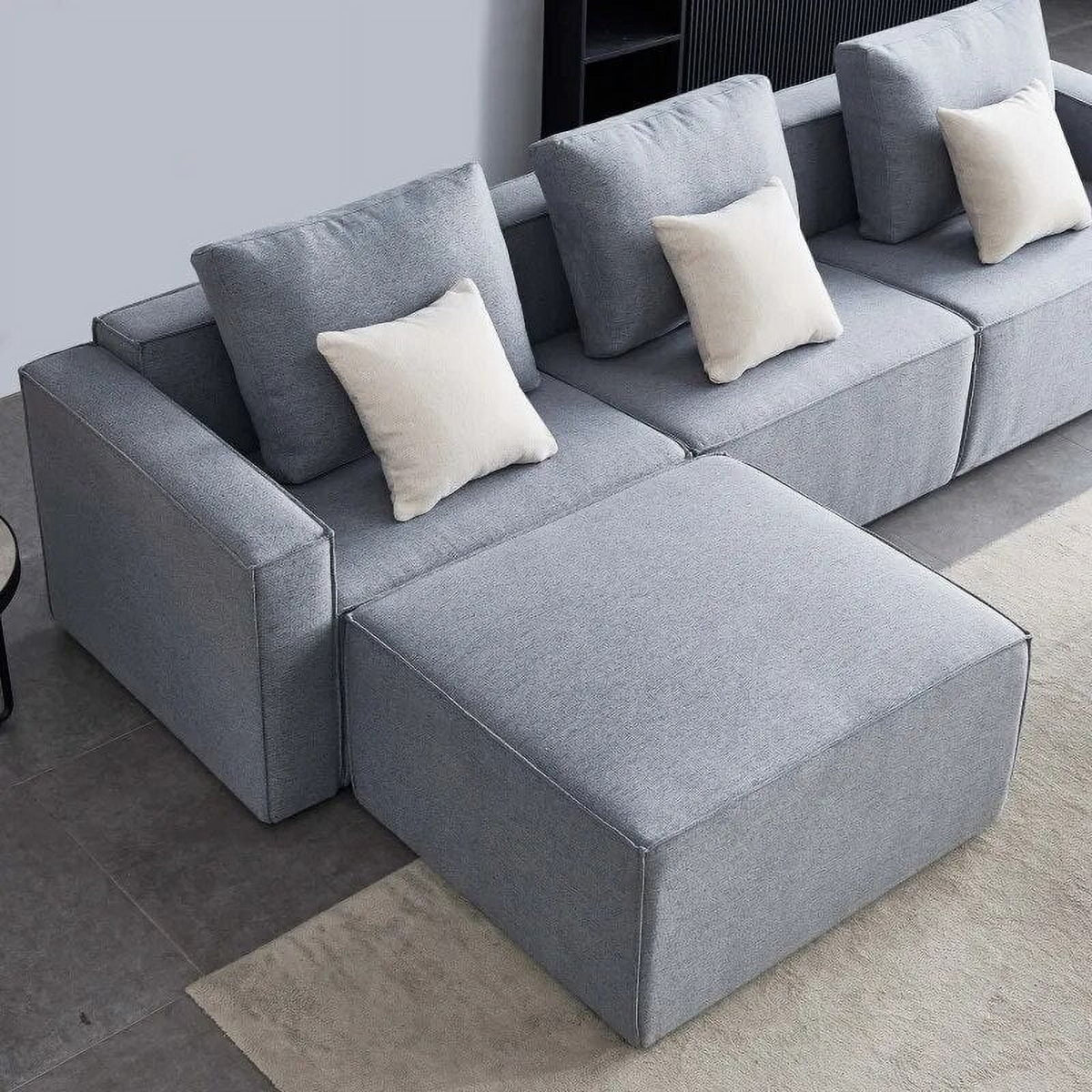 L-Shape Linen Sectional Sofa with Ottoman T59421