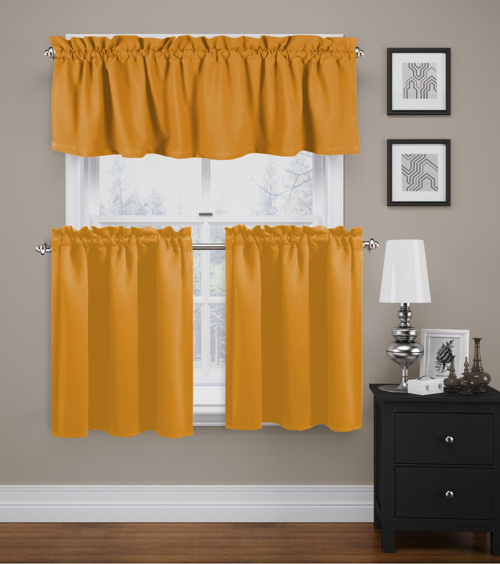 Mustard Yellow 100% Cotton Kitchen Curtain Valance Set 3 Pack S342513