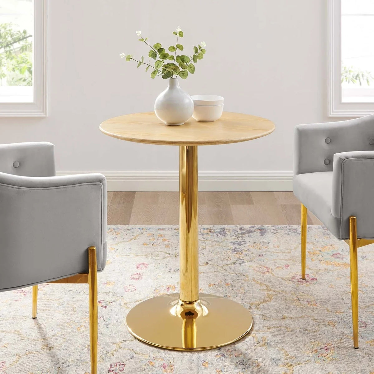 28" Round Wood & Metal Dining Table K926