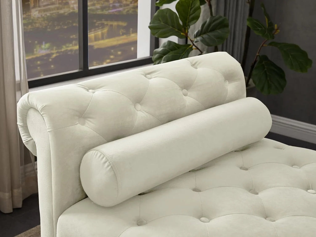 Ivory Velvet Upholstered Bench with 2 Pillows Y273451