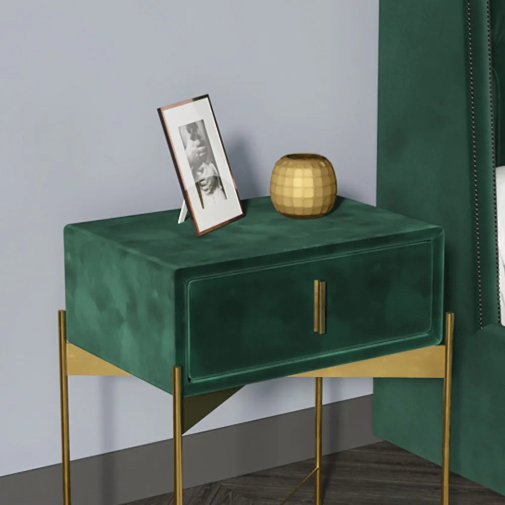 Green Velvet Upholstered Nightstand with Drawer I63262