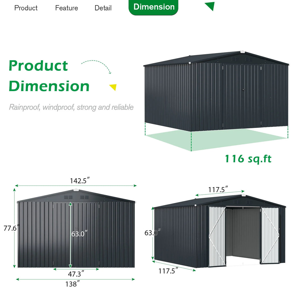 10' x 12' Gray Metal Storage Shed M27935
