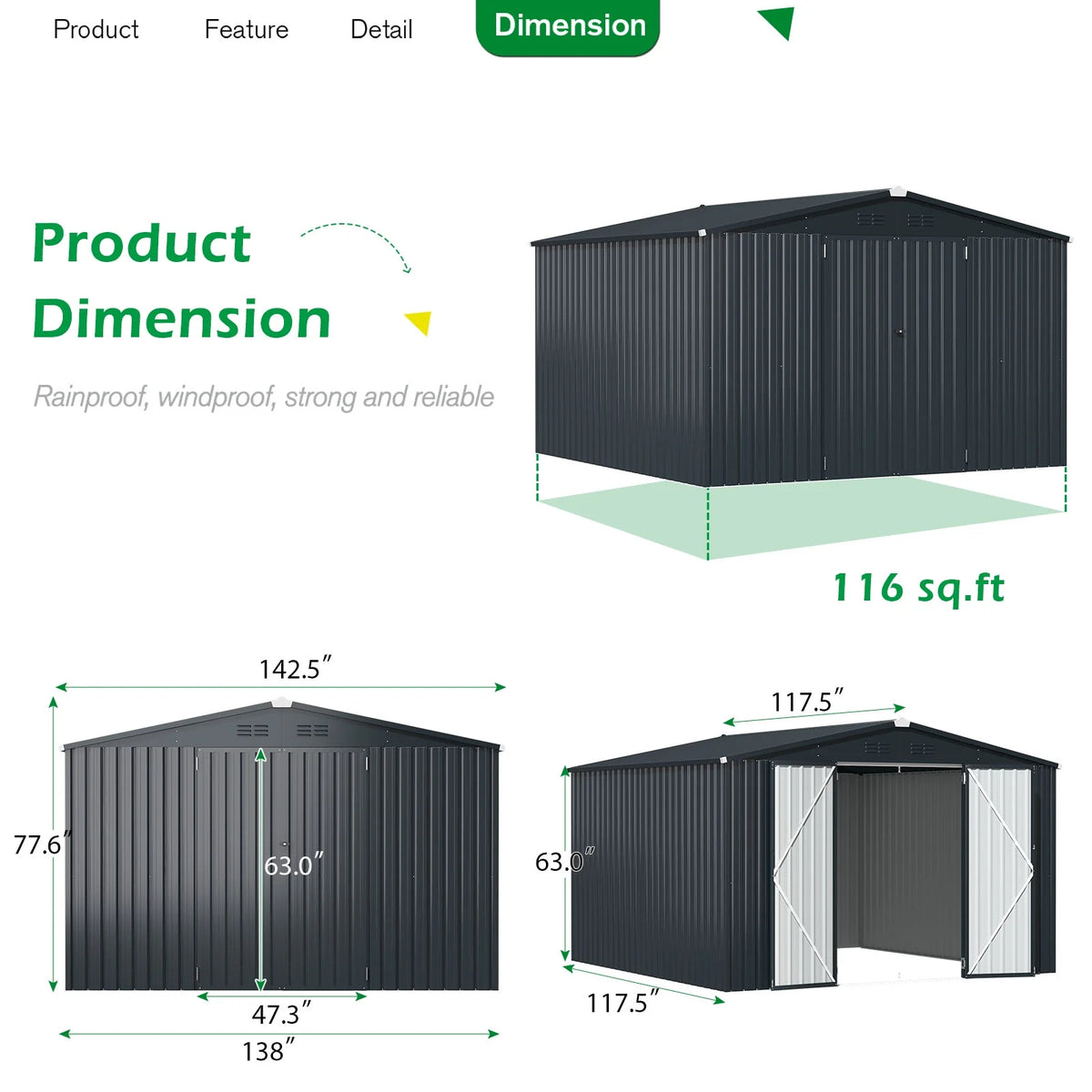 10' x 12' Gray Metal Storage Shed M27935