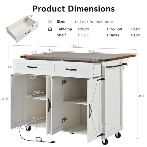 53.5'' Mobile Kitchen Island with Power Outlet W33901