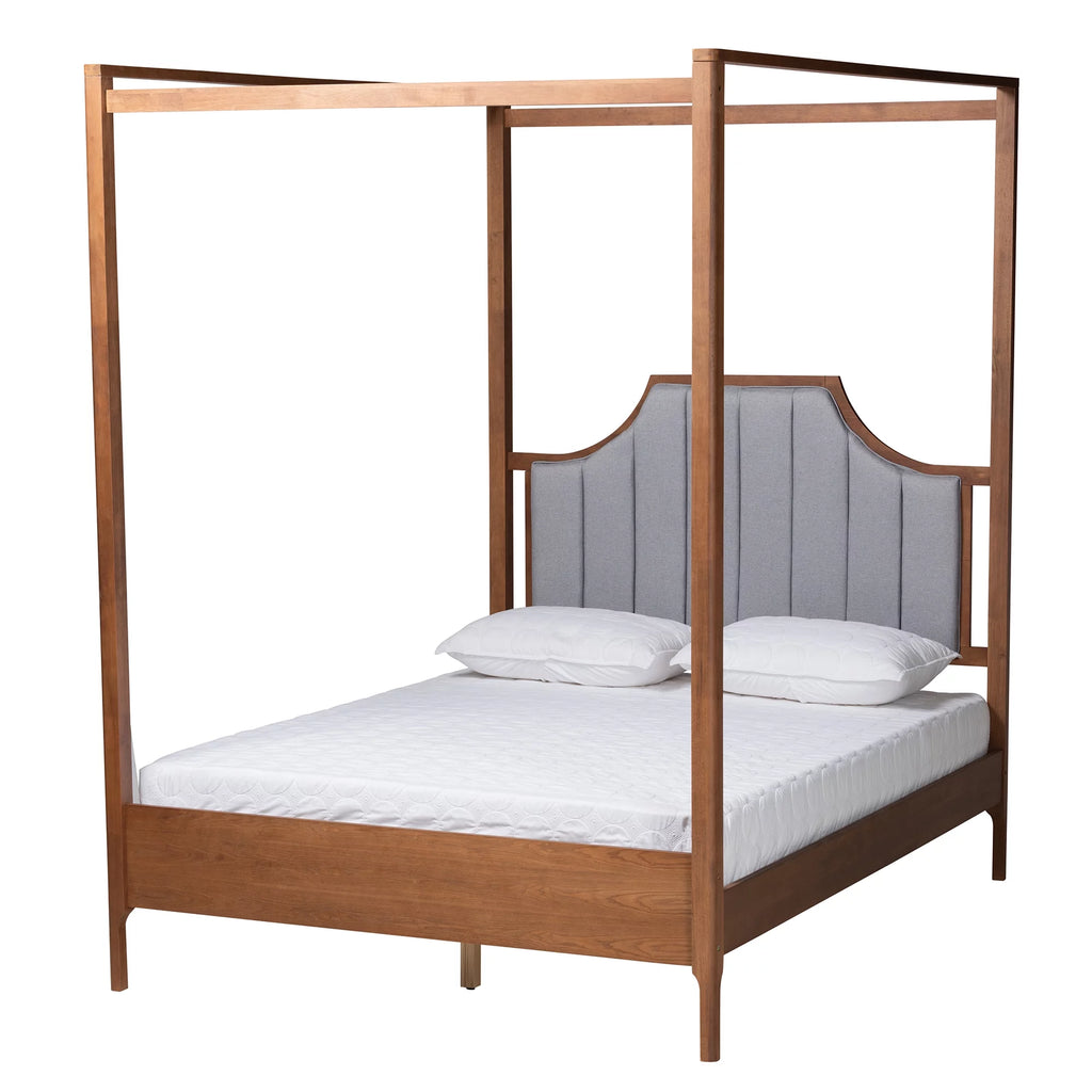 Ash Walnut Finished Wood Queen Size Canopy Bed I926