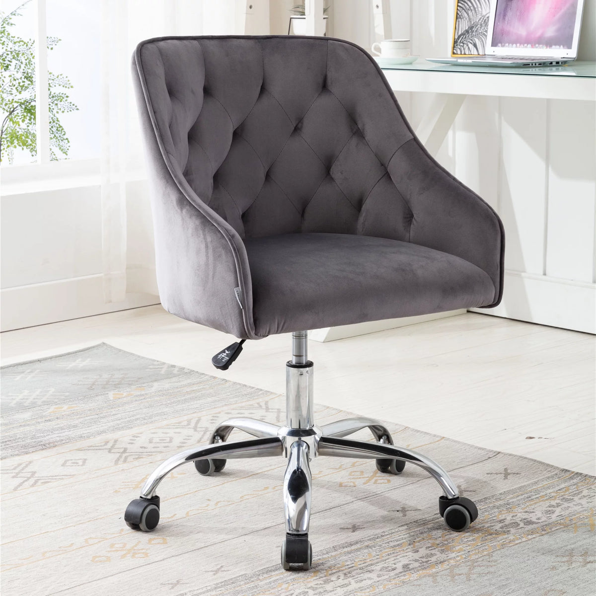 Dark Gray Velvet Swivel Accent Chair with Wheels Q156