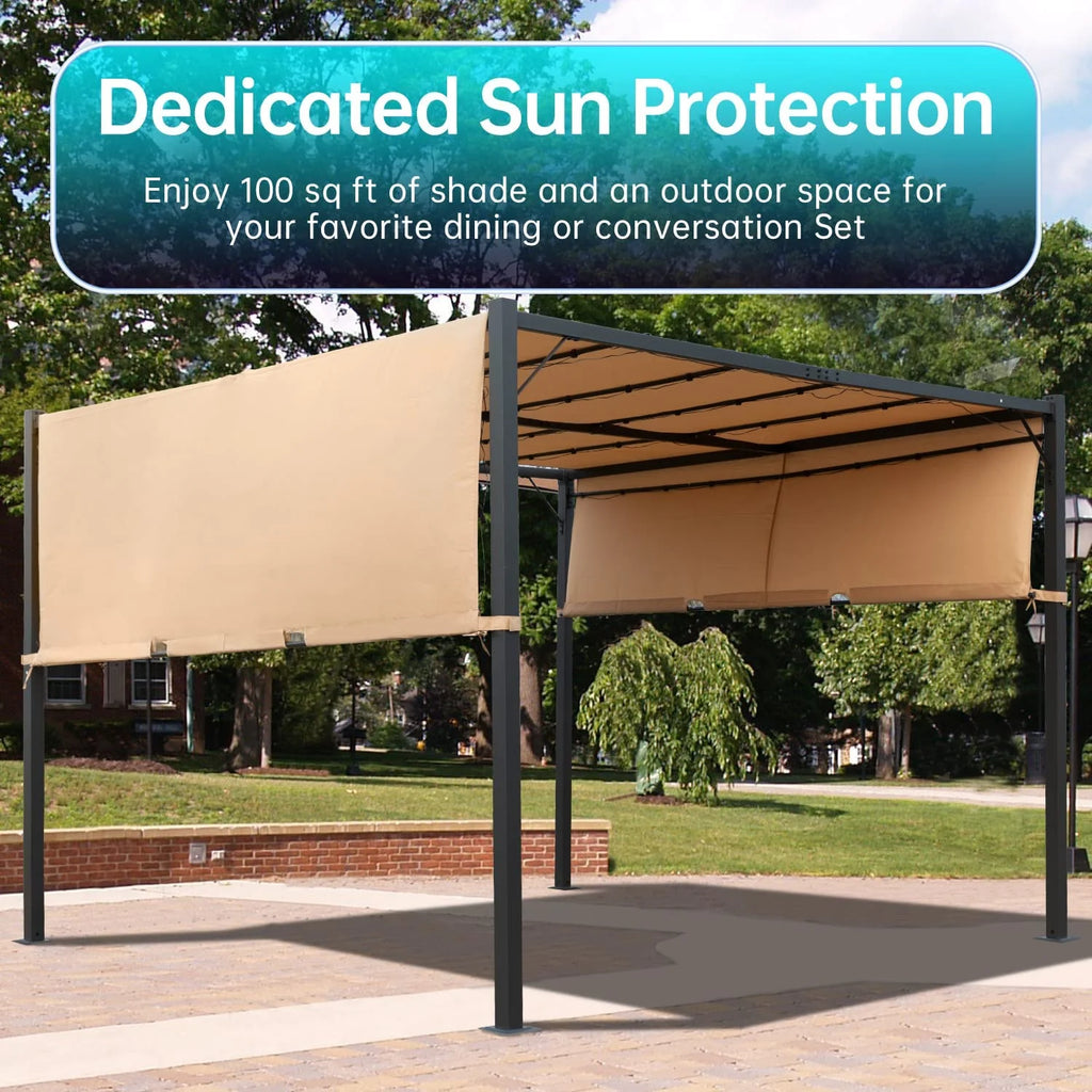 Tan Metal Gazebo Canopy Tent with Sliding Adjustable Canopy G6034