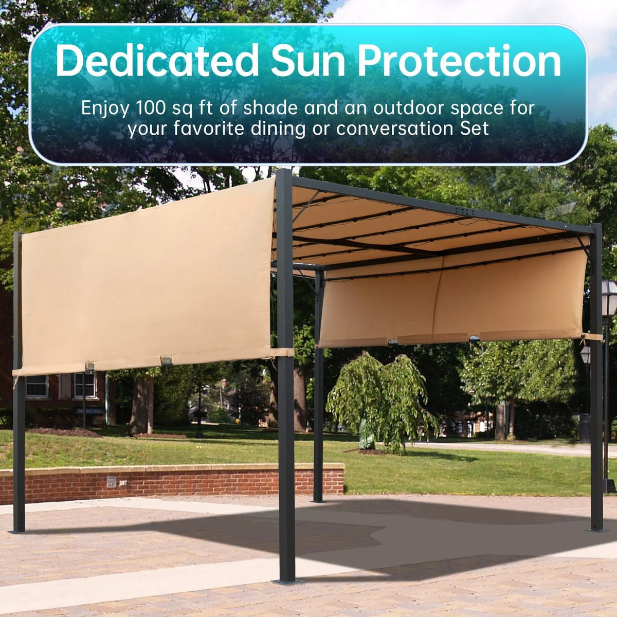 Tan Metal Gazebo Canopy Tent with Sliding Adjustable Canopy G6034