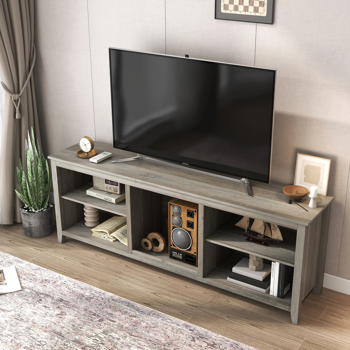 Natural Wood TV Stand with 2 Door Cabinet M747425