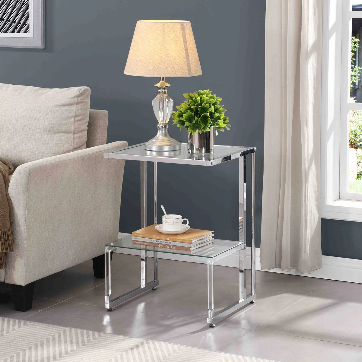 Silver Chrome 2-Tier Acrylic Glass Side Table I242021