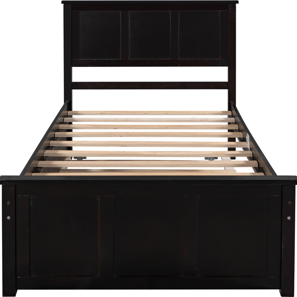 Wood Twin Platform Bed with Headboard & Trundle L1825