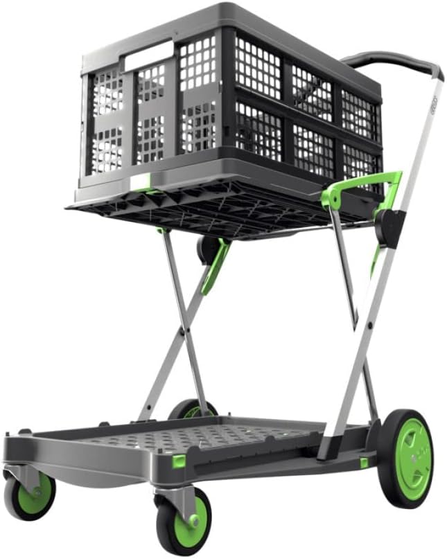 Multi use Functional Collapsible Mobile Folding Trolley Shopping Cart with Storage Crate (Green) D3475