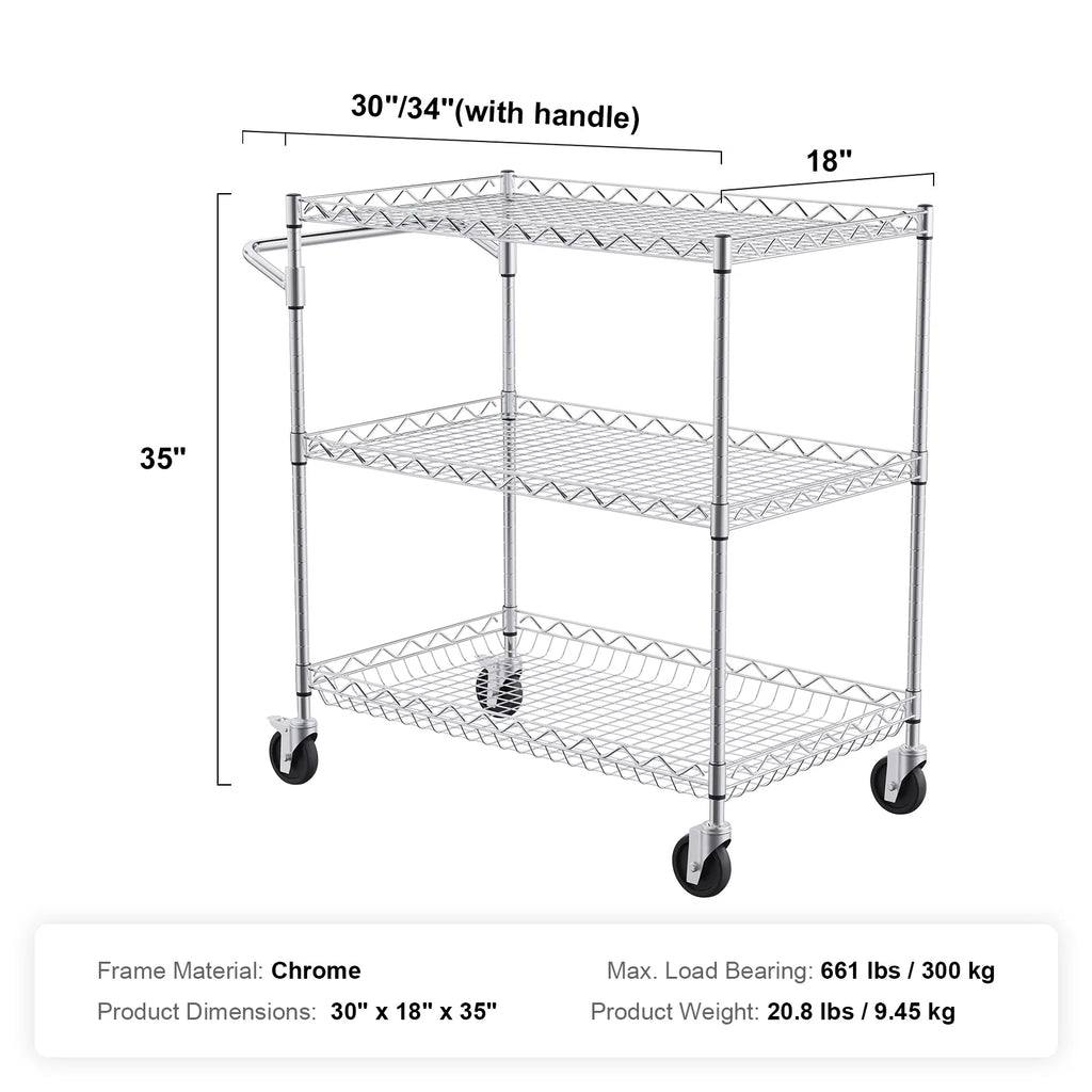 3-Tier Utility Rolling Cart on Wheels M594