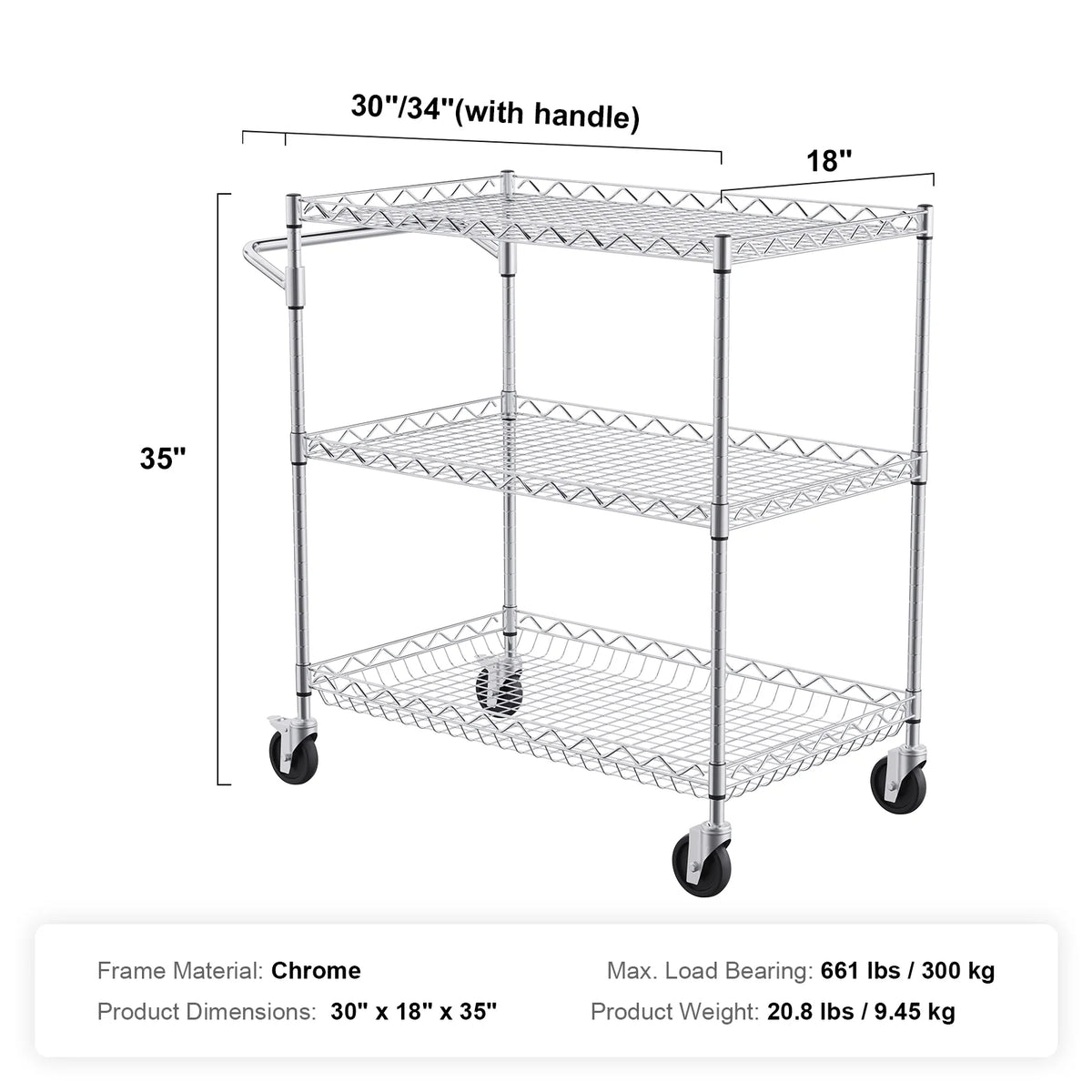 3-Tier Utility Rolling Cart on Wheels M594