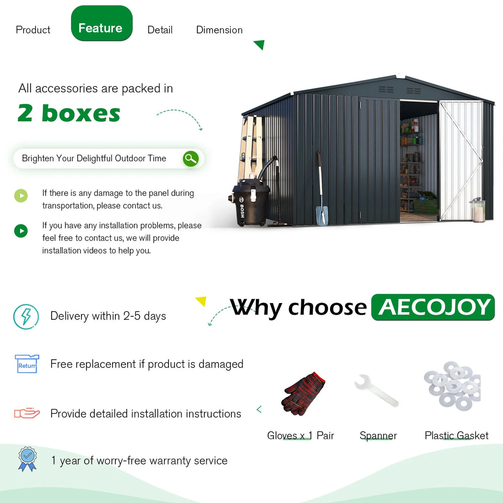 10' x 12' Gray Metal Storage Shed M27935