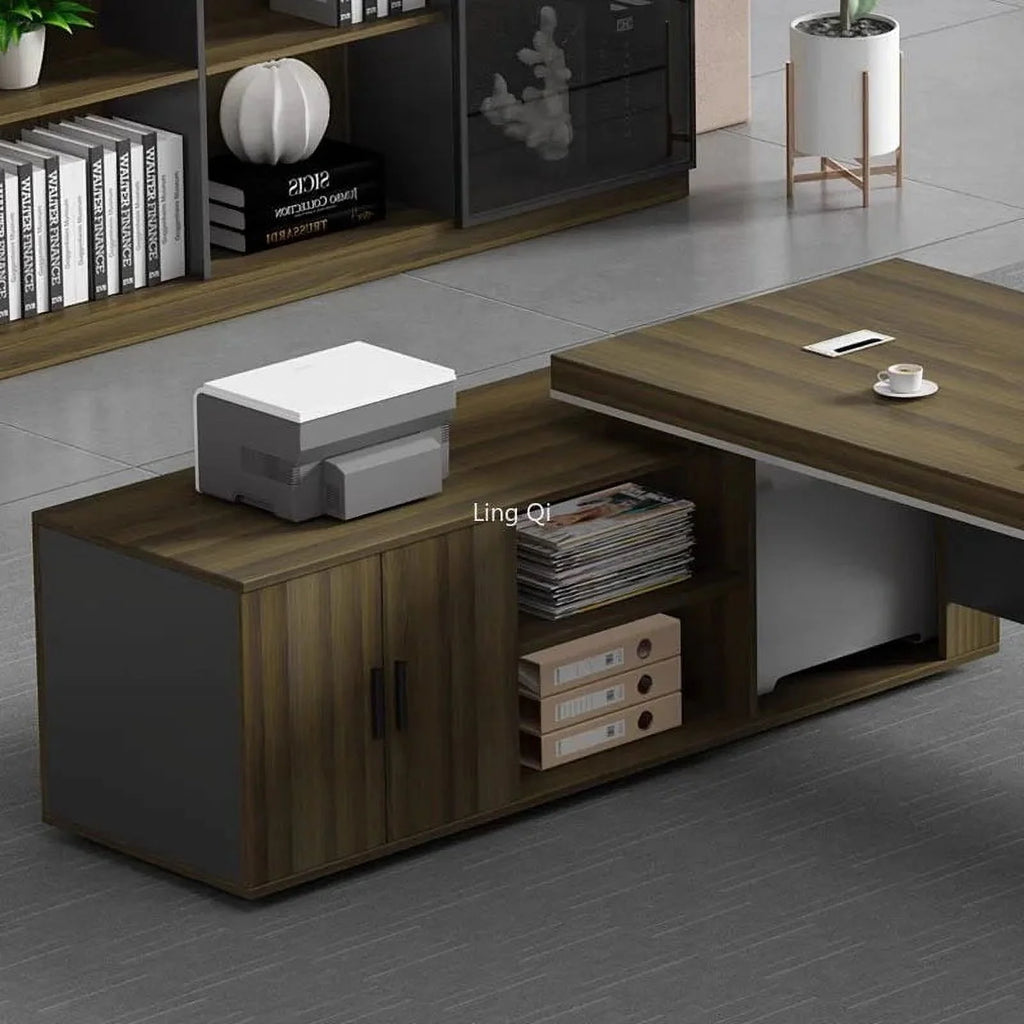 L Shaped Dark Wood Office Desk Y93972