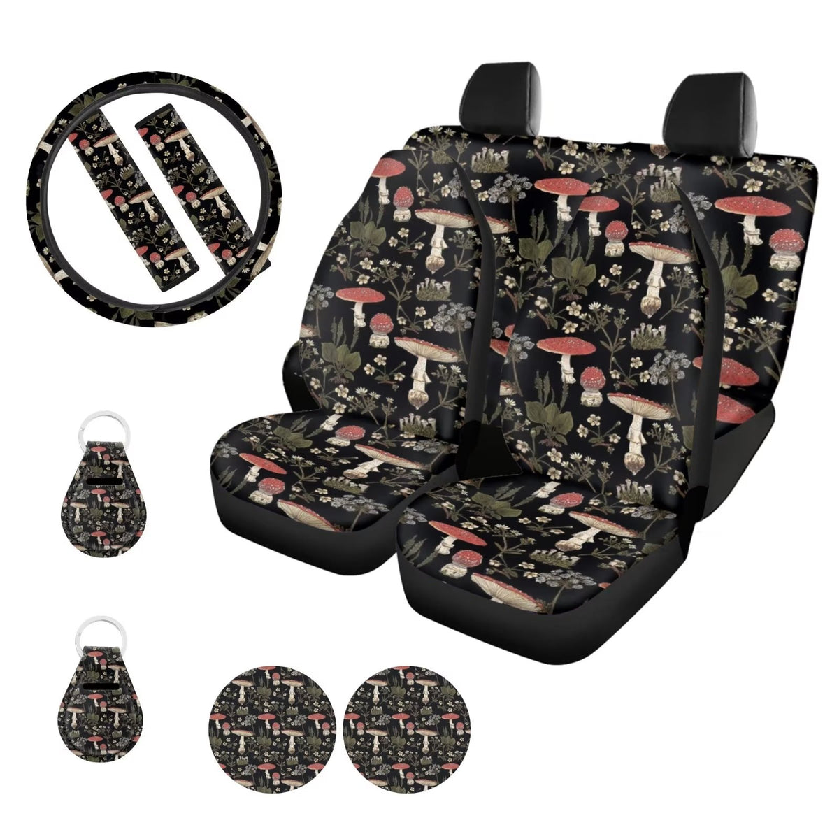 Aesthetic Flower Mushroom Car Seat Covers Full Set of 11 with Steering Wheel Cover A454157