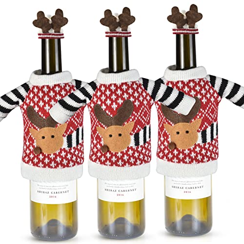 3Pack Christmas Wine Bottle Covers Reindeer Red R5395