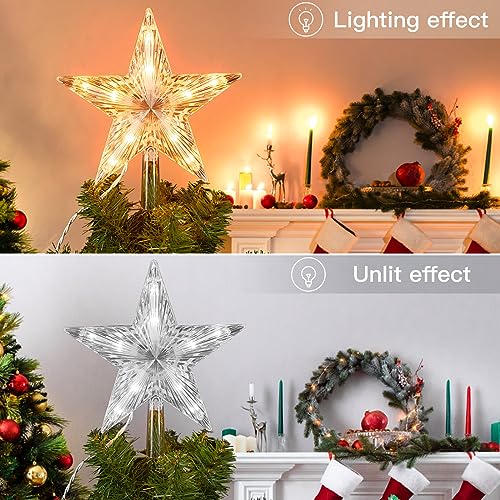 Christmas Tree Topper Star Lighted Bethlehem Hexagram 3D Pentagram Built-in 10 Bulbs Plug in I5528