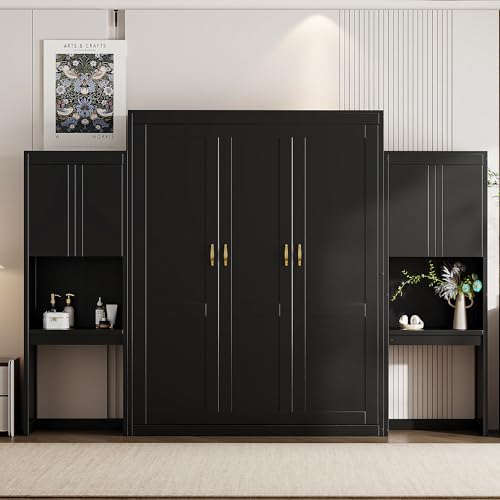 Queen Size Wood Murphy Bed with Desk and Storage B8647