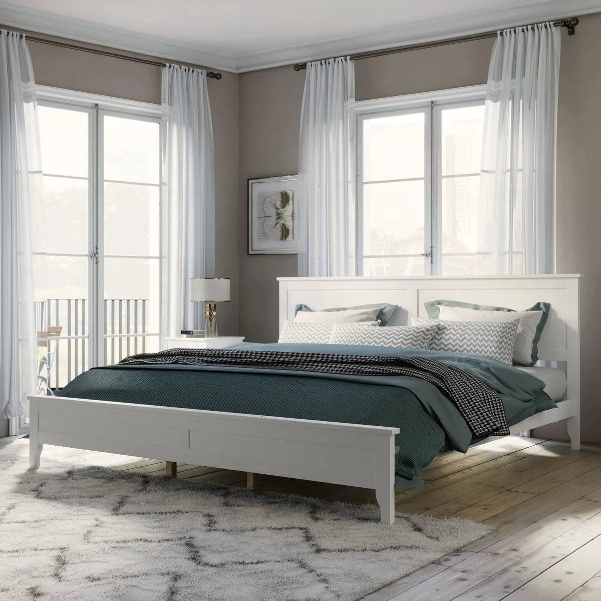 White King Size Solid Wood Platform Bed J45832