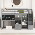Grey Wood Loft Bed Frame with Desk Shelves Stairs X670
