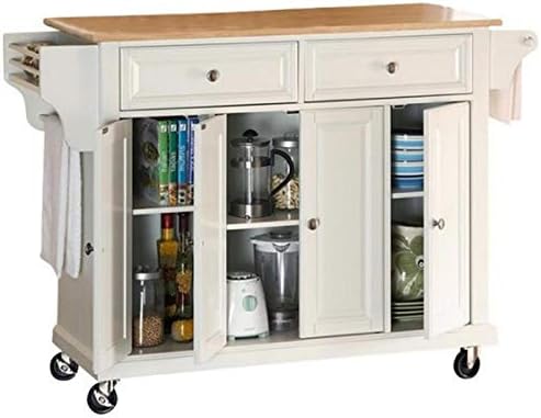 Natural Wood Top Kitchen Cart in White X3468