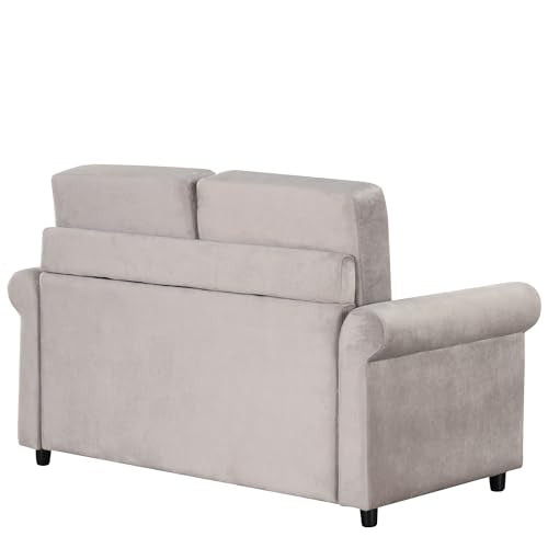 Grey Velvet Convertible Sofa Bed with Memory Foam Mattress W412835