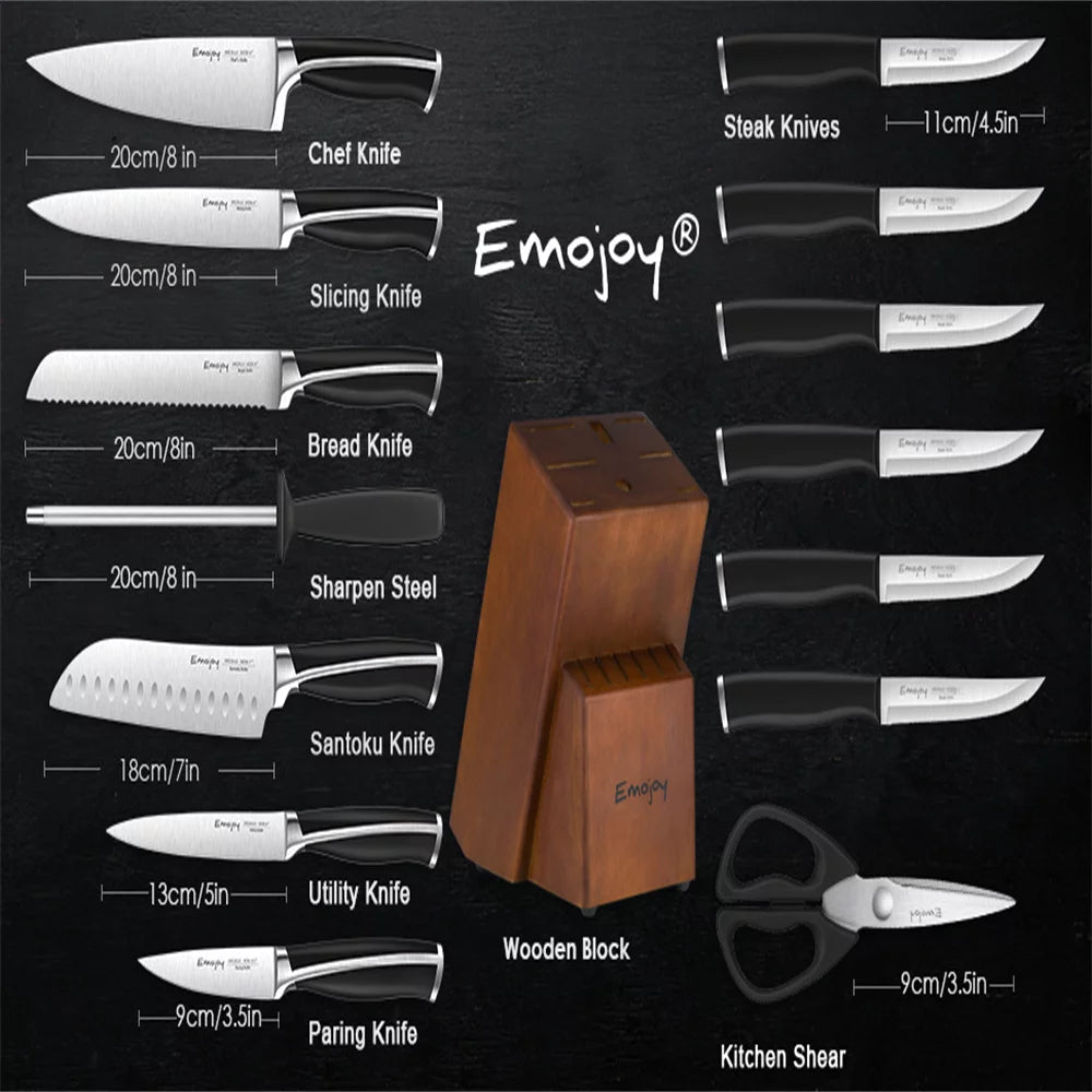 15-Pcs Black Stainless Steel Knife Set with Block M469961