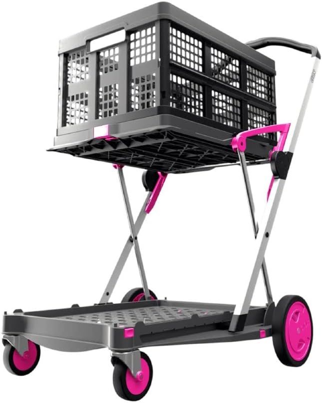 Multi use Functional Collapsible Mobile Folding Trolley Shopping Cart with Storage Crate (Green) D3475