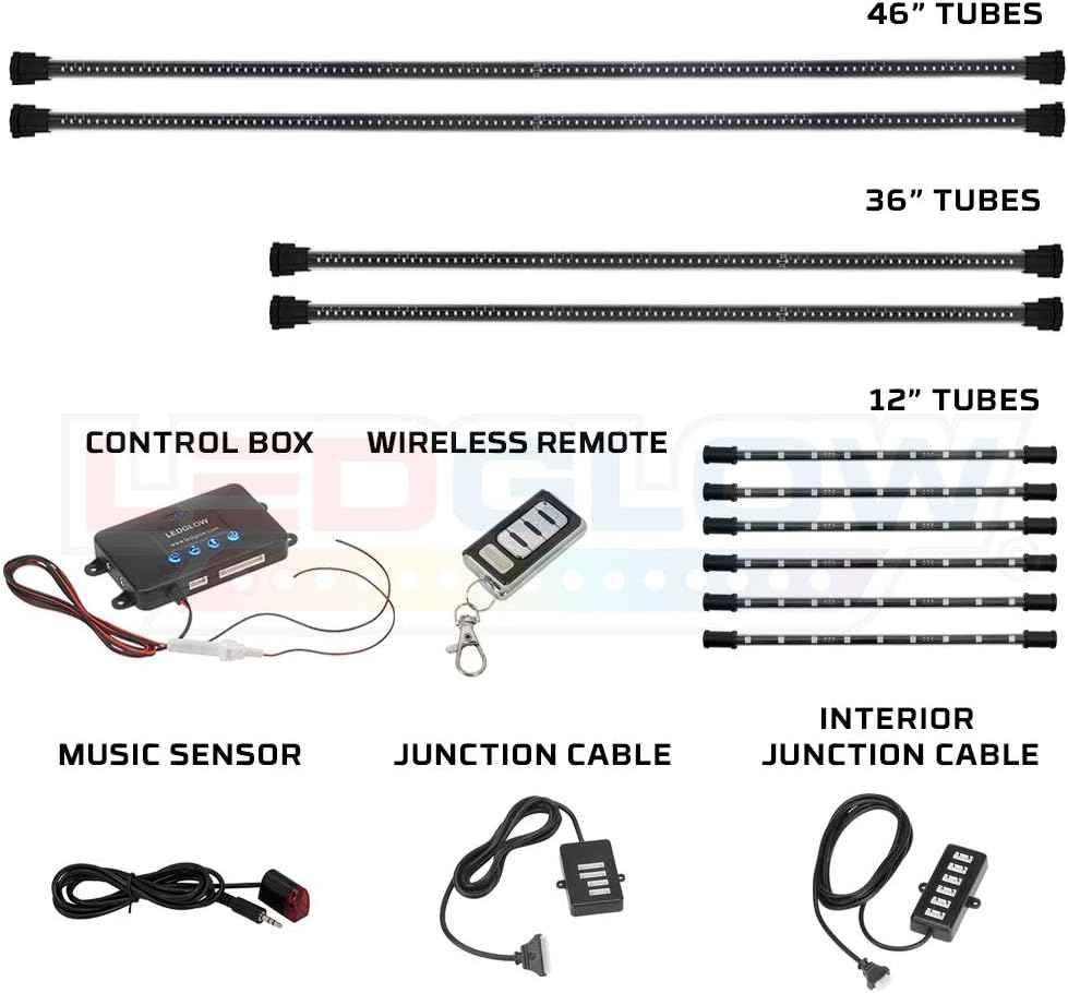 4pc Underbody & 6pc Interior LED Lighting Kit with Control Box & Remote X856068