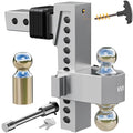 Adjustable Drop Hitch, Tri-Ball (1-7/8'', 2'', 2-5/16''), Fits 2-Inch Receiver, 8 Inch Drop, 15000 LBS GTW, Heavy Duty Solid Ball Mount, Silver K142