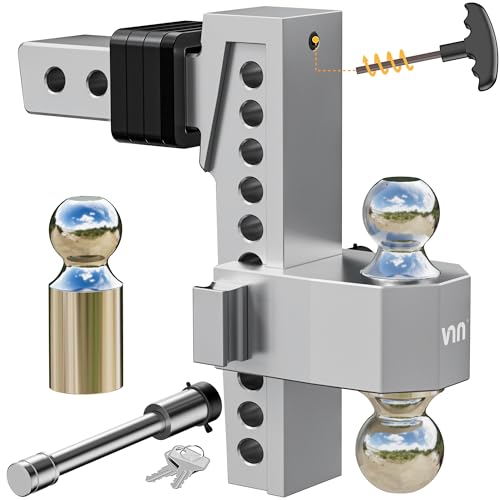 Adjustable Drop Hitch, Tri-Ball (1-7/8'', 2'', 2-5/16''), Fits 2-Inch Receiver, 8 Inch Drop, 15000 LBS GTW, Heavy Duty Solid Ball Mount, Silver K142