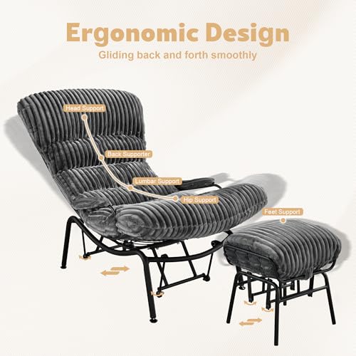 Grey Corduroy Rocking Chair with Ottoman T623949