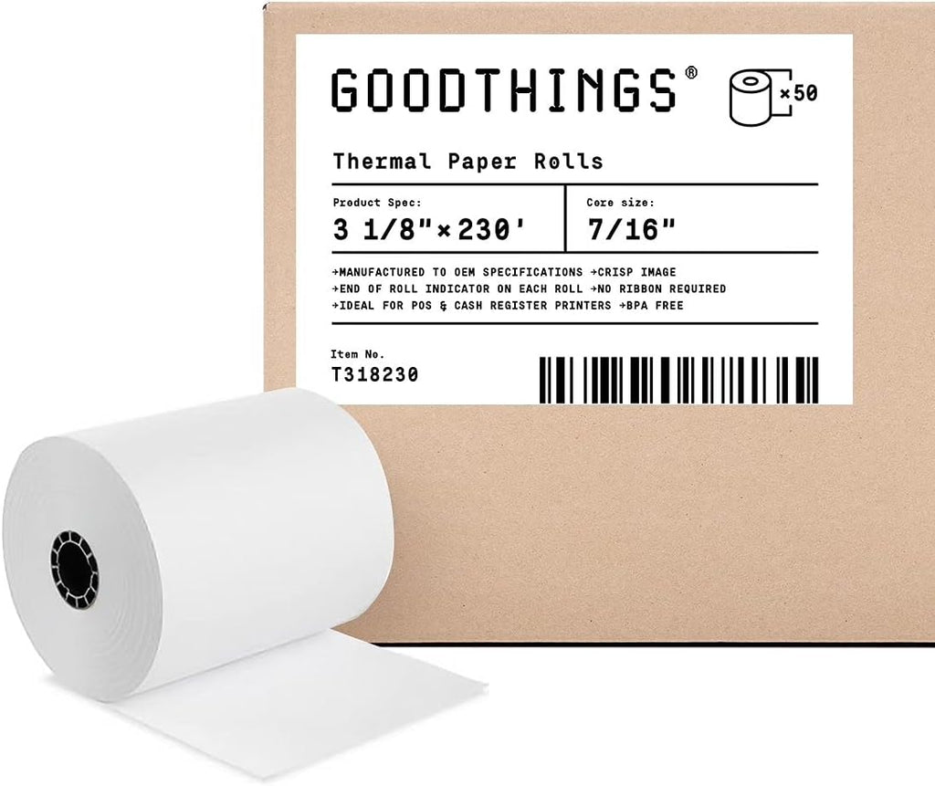 3 1/8 X 119' 50 Rolls Thermal POS Receipt Paper Roll BPA Free F86220