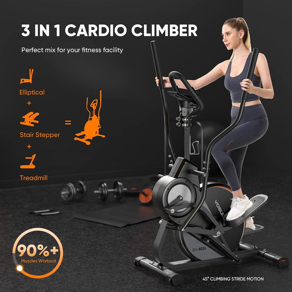 3-in-1 Elliptical Machine Stair Stepper Trainer with 16 Resistance K97065