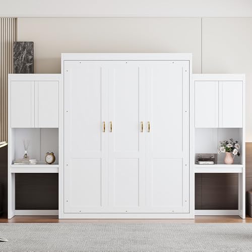 Queen Size Wood Murphy Bed with Desk and Storage B8647