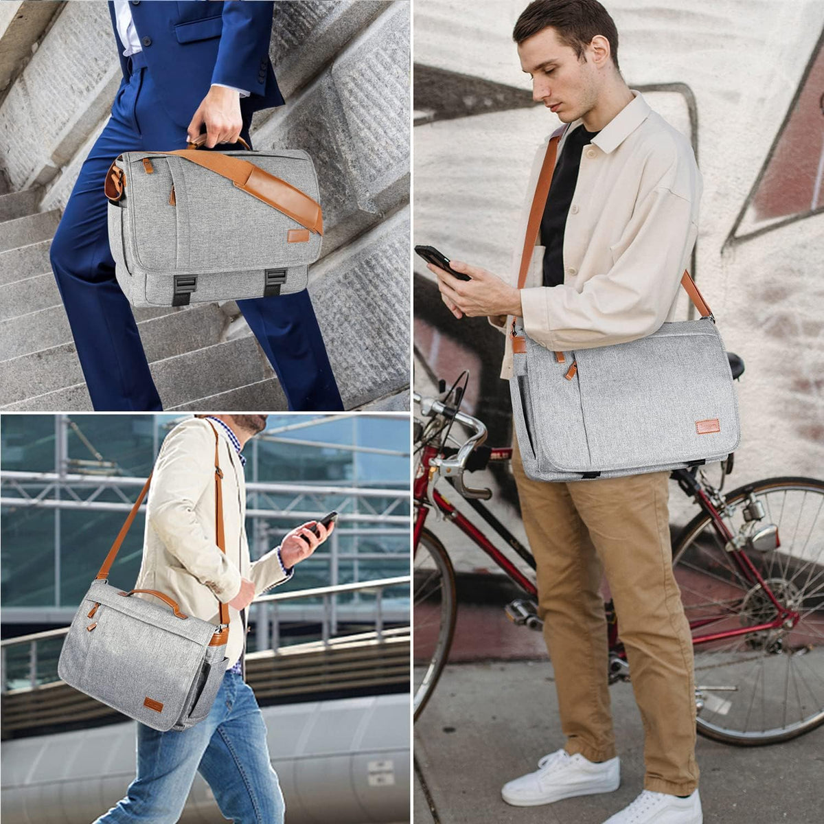 Light Grey Canvas Messenger Bag 17-17.3 Inch K5508