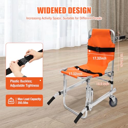 Foldable Stair Chair with 2 Wheels, 350 lbs Load Capacity (Orange) B23300