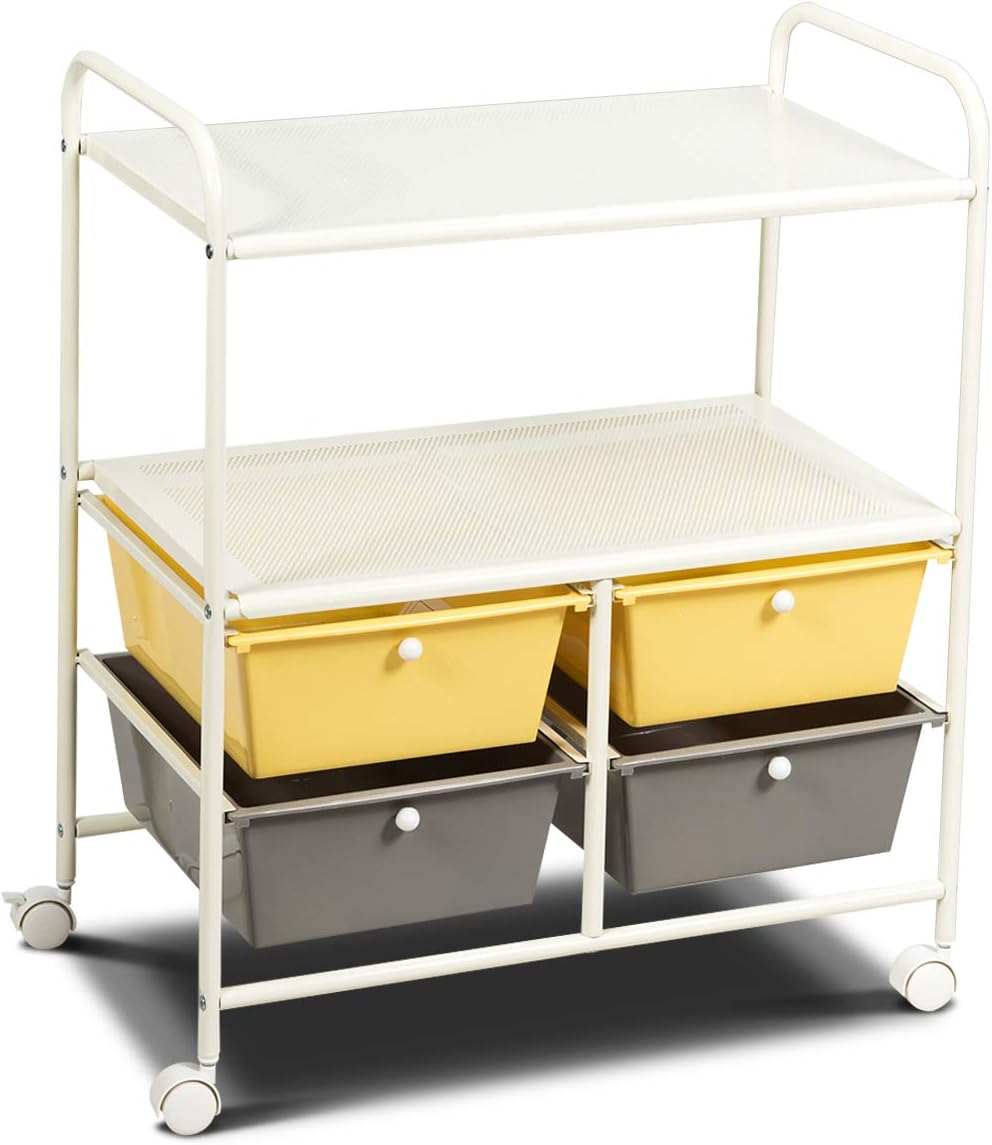 White 4 Drawer 2 Shelf Rolling Storage Cart P541819