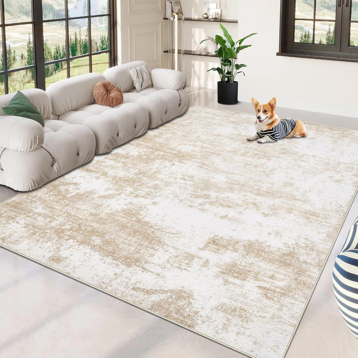 Beige 8x10 Washable Area Rug E811665